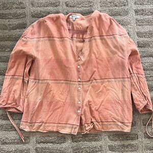 Orange Button-Up Blouse with Drawstring Sleeves